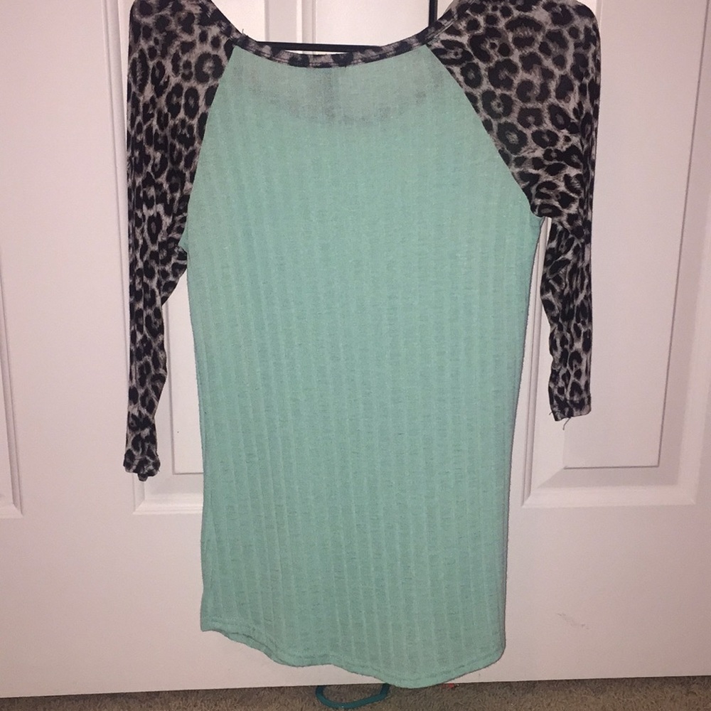 Forever 21 top: Aqua with leopard print sleeves - Picture 2 of 2
